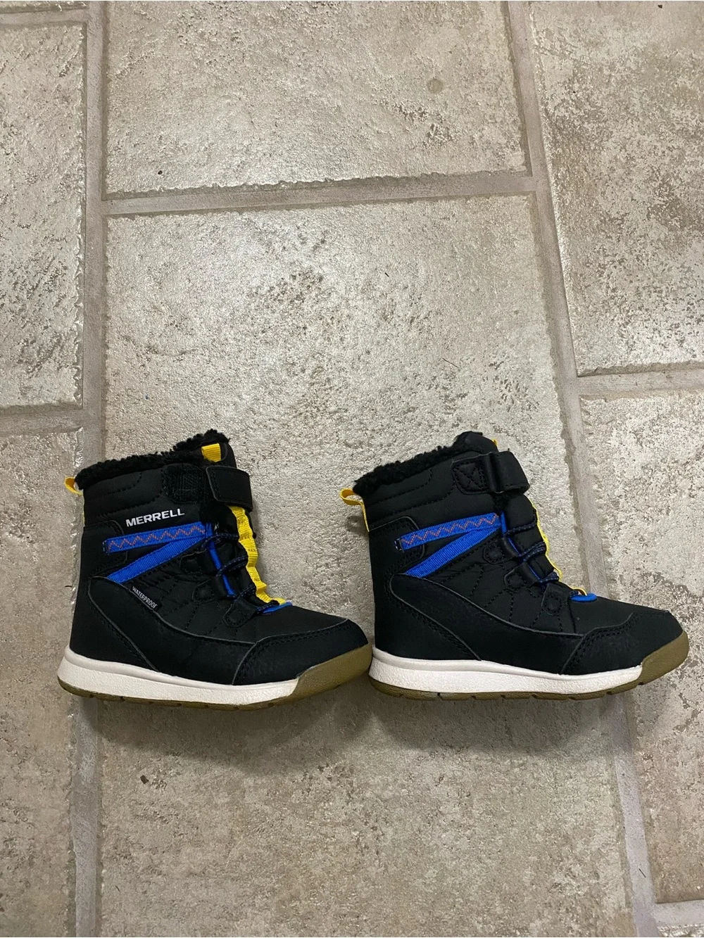 Merrell Kids Black Blue and Yellow Waterproof Winter Boots